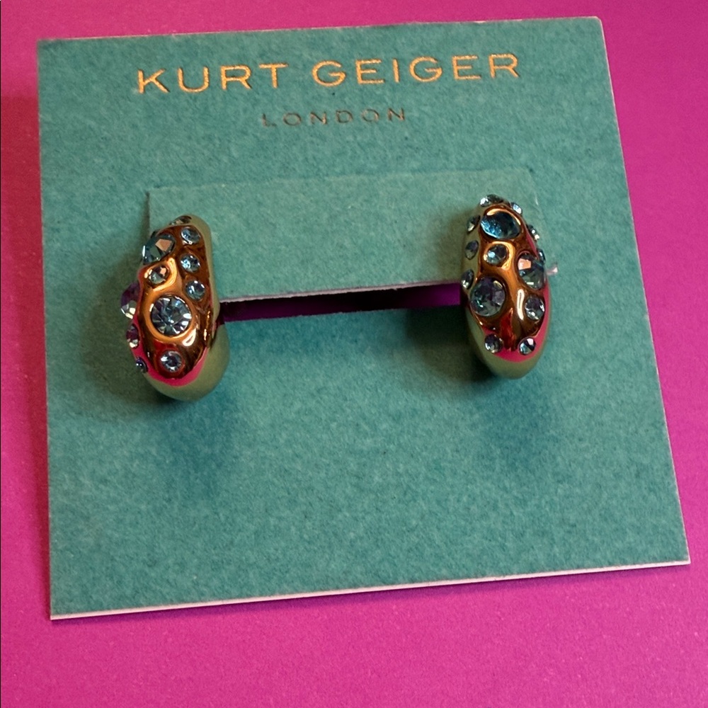 Kurt Geiger Gold Huggie Earrings with Clear Crystals